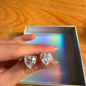 Heart-Shaped Silver Stud Earrings